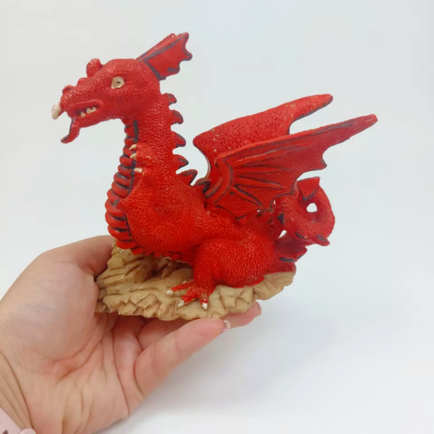 Rare Red Dragon Figurine on Rocky Base - Detailed Fantasy Display Statue