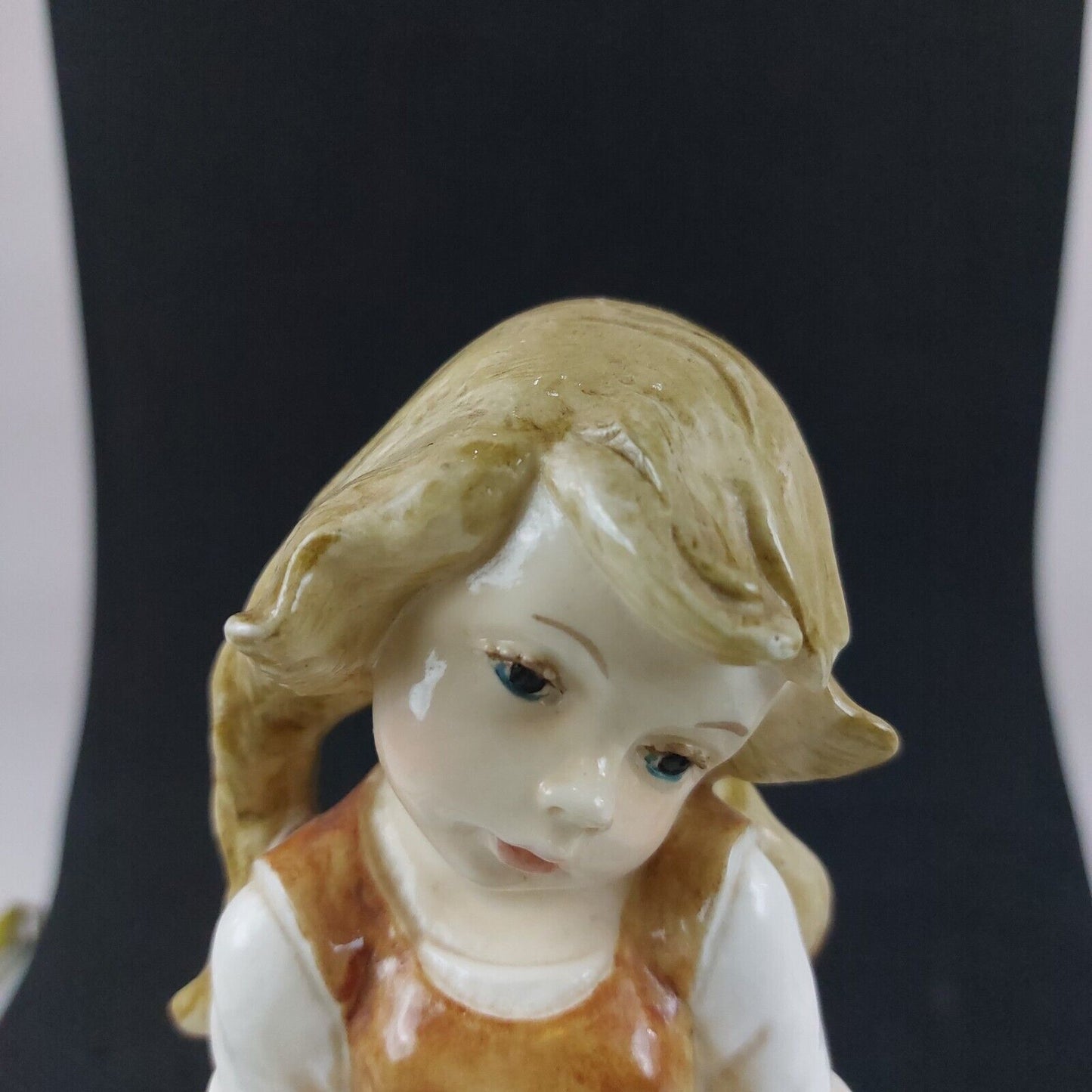 Vintage A. Santini Little Girl Sitting Figurine, Glazed Ceramic, c1950s, 5.6 Inc