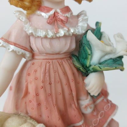 Juliana Collection Decorative Figurine Girl with Doves Porcelain Pink Dress