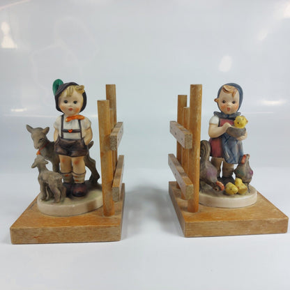 Goebel M.I. Hummel Bookends - Little Goat Herder & Feeding Time Figurines - HUM