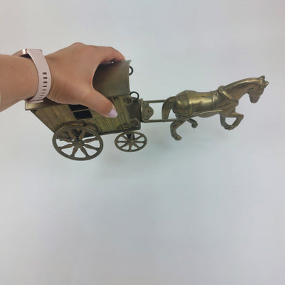 VINTAGE SOLID Gold BRASS, HORSE AND SWIVEL BAR CART / CARRIAGE, Heavy