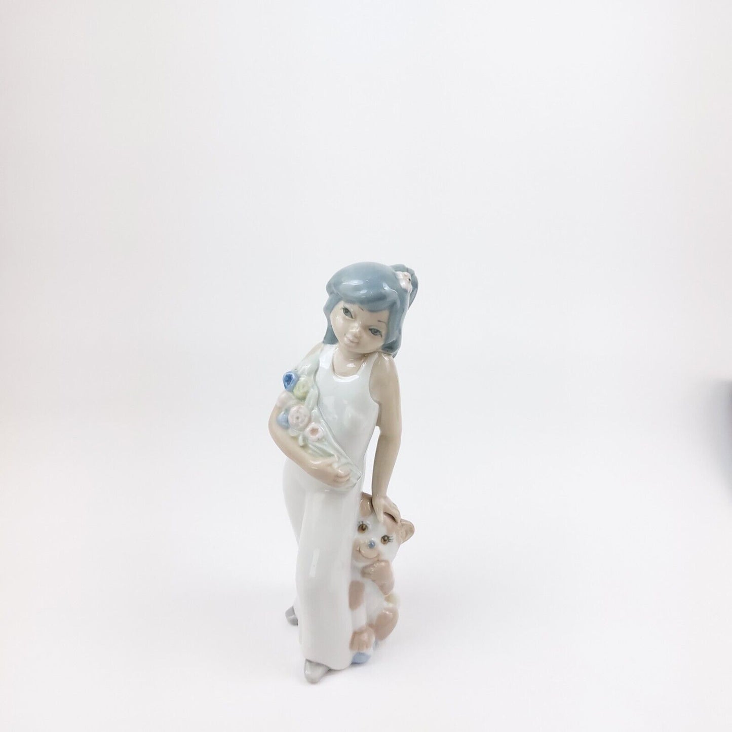 Casades Ceramic Figurine - "Girl with Flowers & Puppy" Made in Spain