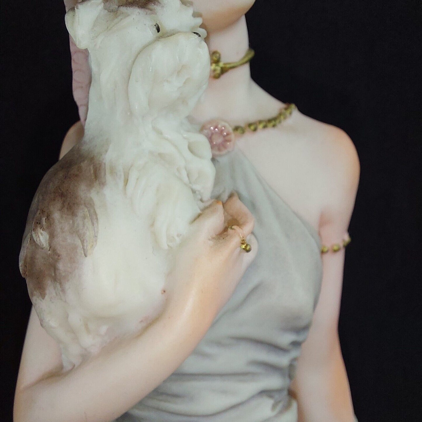 A. Belcari Dear Figurine, Lady with Dog, 1987 Porcelain, 9.5", Italian