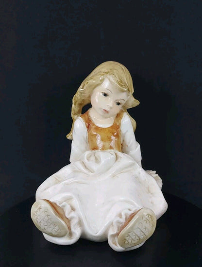 Vintage A. Santini Little Girl Sitting Figurine, Glazed Ceramic, c1950s, 5.6 Inc