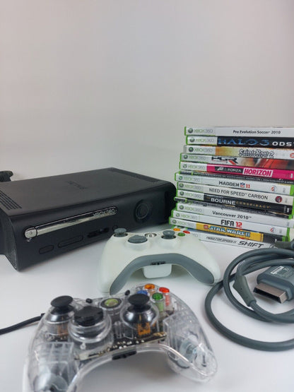 Black XBOX 360 120GB HDD Console With 2 Controllers & 14 Games