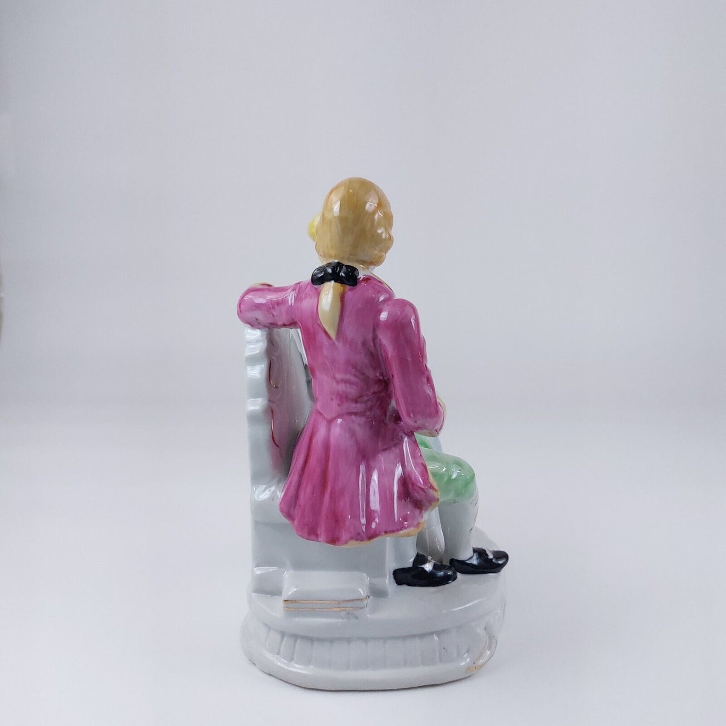 Antique Porcelain Tea Time Figurine, Pink and Blue Accents