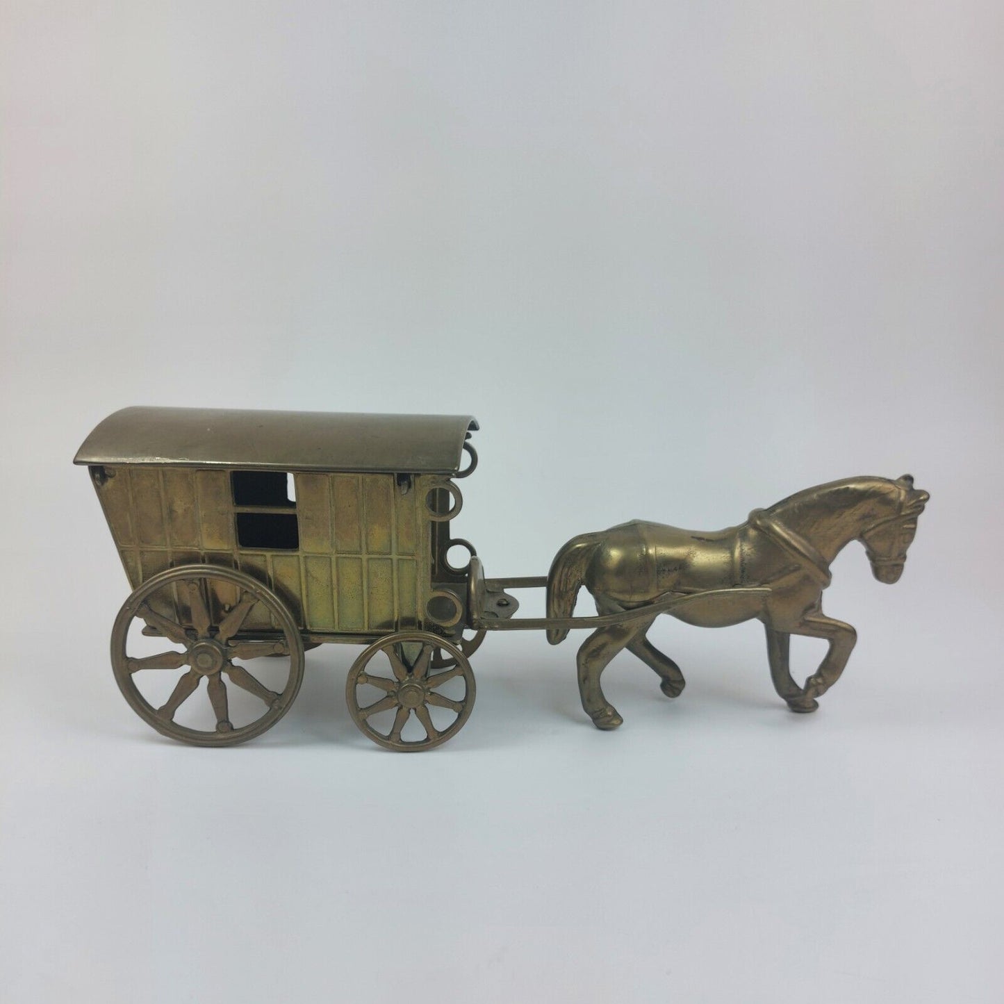 VINTAGE SOLID Gold BRASS, HORSE AND SWIVEL BAR CART / CARRIAGE, Heavy