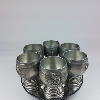 Zinn 2x Embossed Pewter Wine Glasses, Marked 1836 w/ Artina SKS ZINN 95% Germany