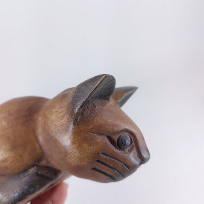 Peeking Cat From 1997 Vintage Hand Carved Wooden Cat Figurine/ Statue/ Ornament