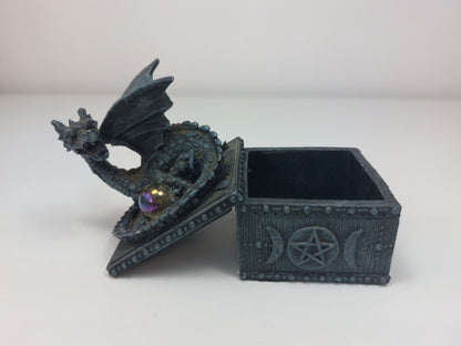 Rare Gothic Dragon Jewelry and Trinket Box -Dark Fantasy-Pentagram, Moon Phases