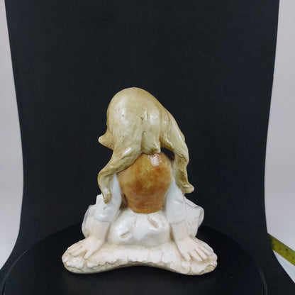 Vintage A. Santini Little Girl Sitting Figurine, Glazed Ceramic, c1950s, 5.6 Inc