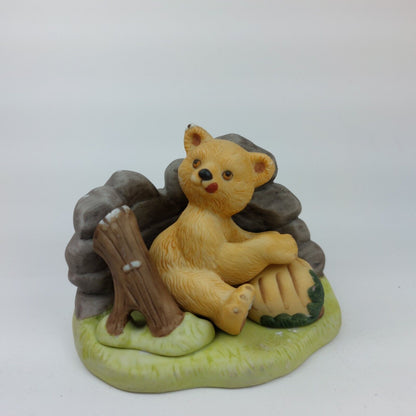 Franklin Porcelain Handpainted Fine Porcelain Bear, Woodland Surprises 1984