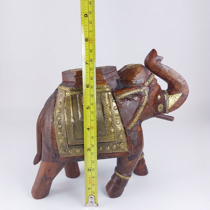 Rare Ornate Handcrafted Wooden Elephant with Brass Accents – Valuable Art