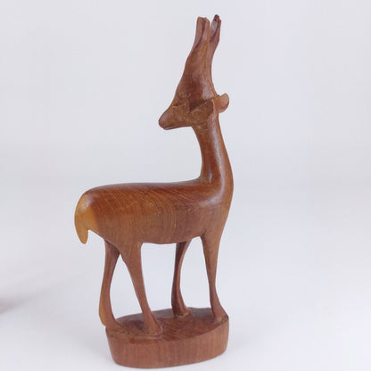 Vintage  2 x Hand Carved African Wood Wooden Antelopes Gazelles Animal Ornament