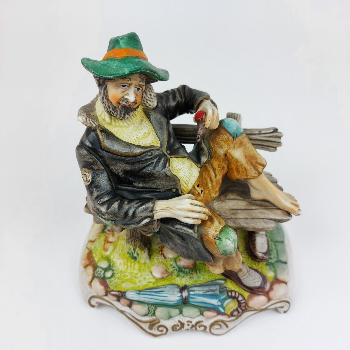 Capodimonte Style Ceramic Figurine of Sitting Man on Bench - Made in Portugal