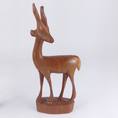 Vintage  2 x Hand Carved African Wood Wooden Antelopes Gazelles Animal Ornament