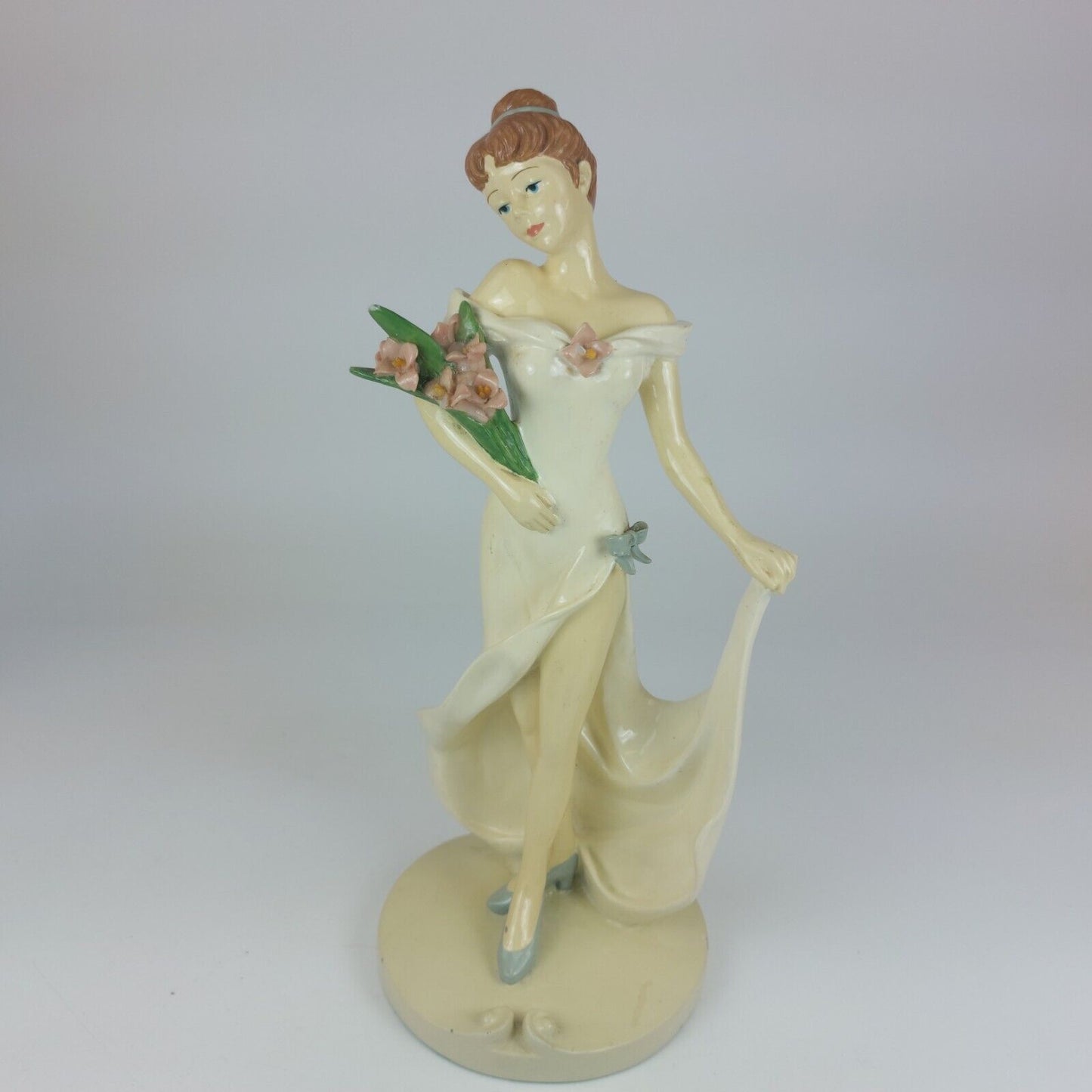 Rare Elegant Vintage Ceramic Figurine, Lady with Flowers, Good Condition