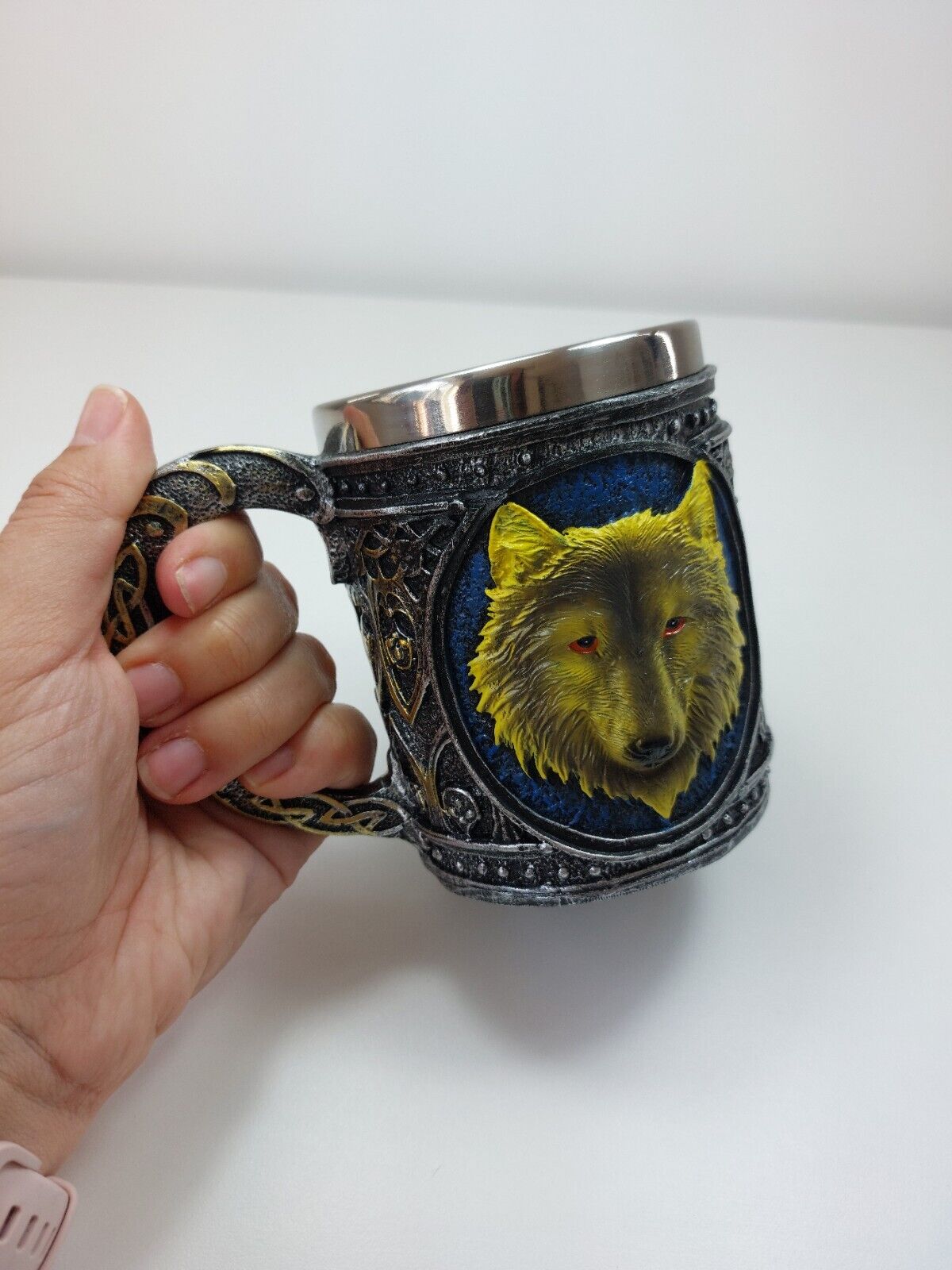 Viking Wolf Mug 450ml Resin & Stainless Steel Beer Stein