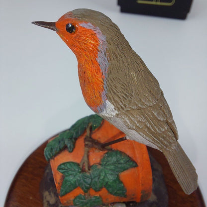 The Merlin Collection Hand Painted Robin Figurine on Wooden Base - Decor Art