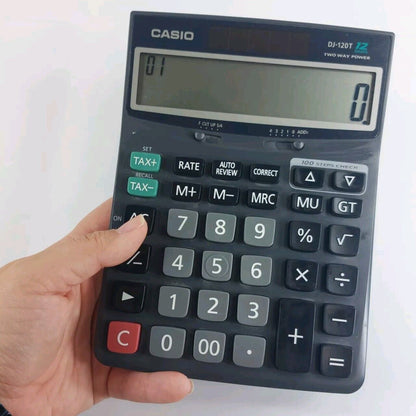 Casio DJ-120T Calculator - 12 Digits, 100 Steps Check, Two Way Power - Solar/Bat