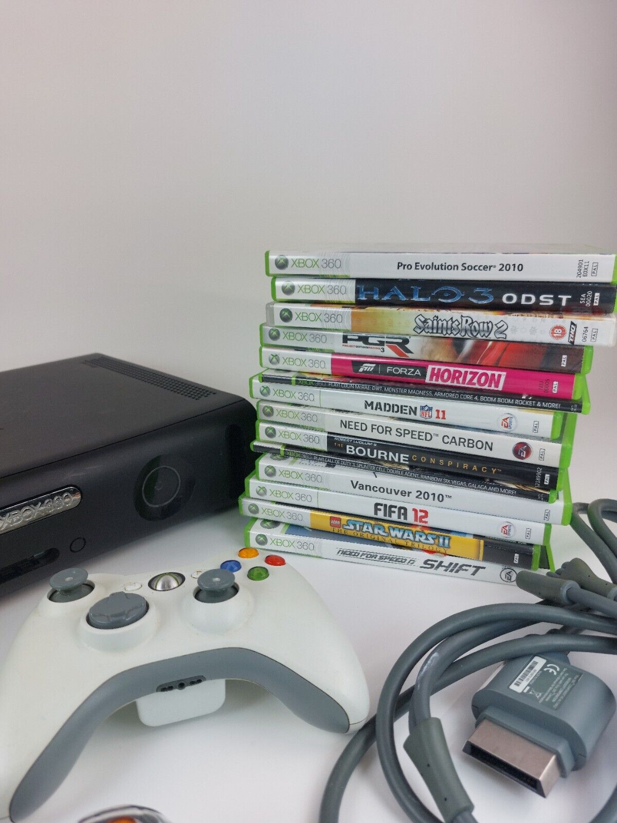 Black XBOX 360 120GB HDD Console With 2 Controllers & 14 Games