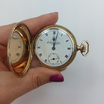 1929 Thomas Russell & Son Full Hunter Pocket Watch, Swiss Movement, Gold Plated