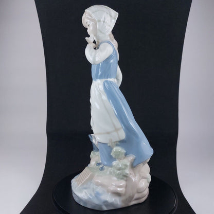 Rare Nadal Porcelain Lady with Basket & Bird Figurine, 28 cm - Very Good