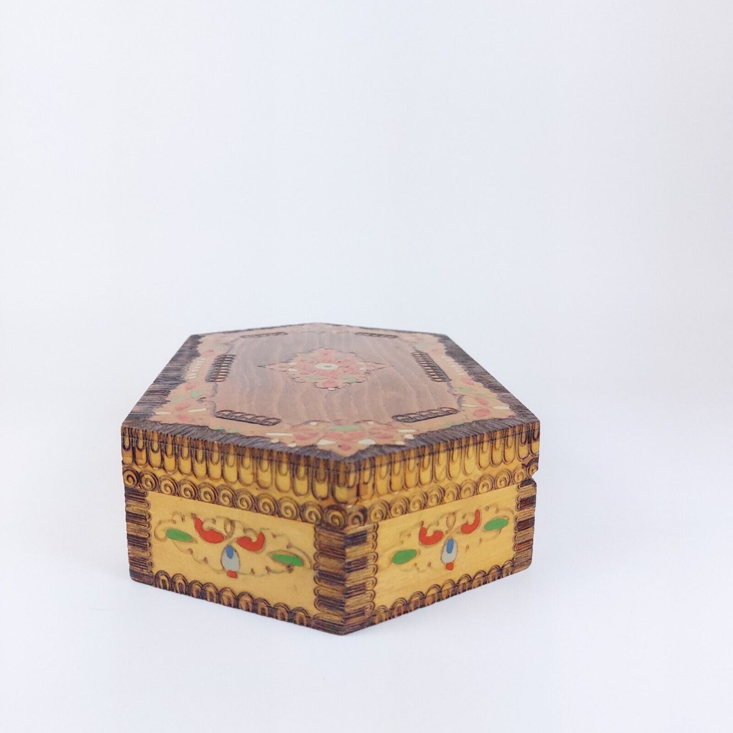 Vintage Bulgarian Hand-Painted Wooden Jewelry Box