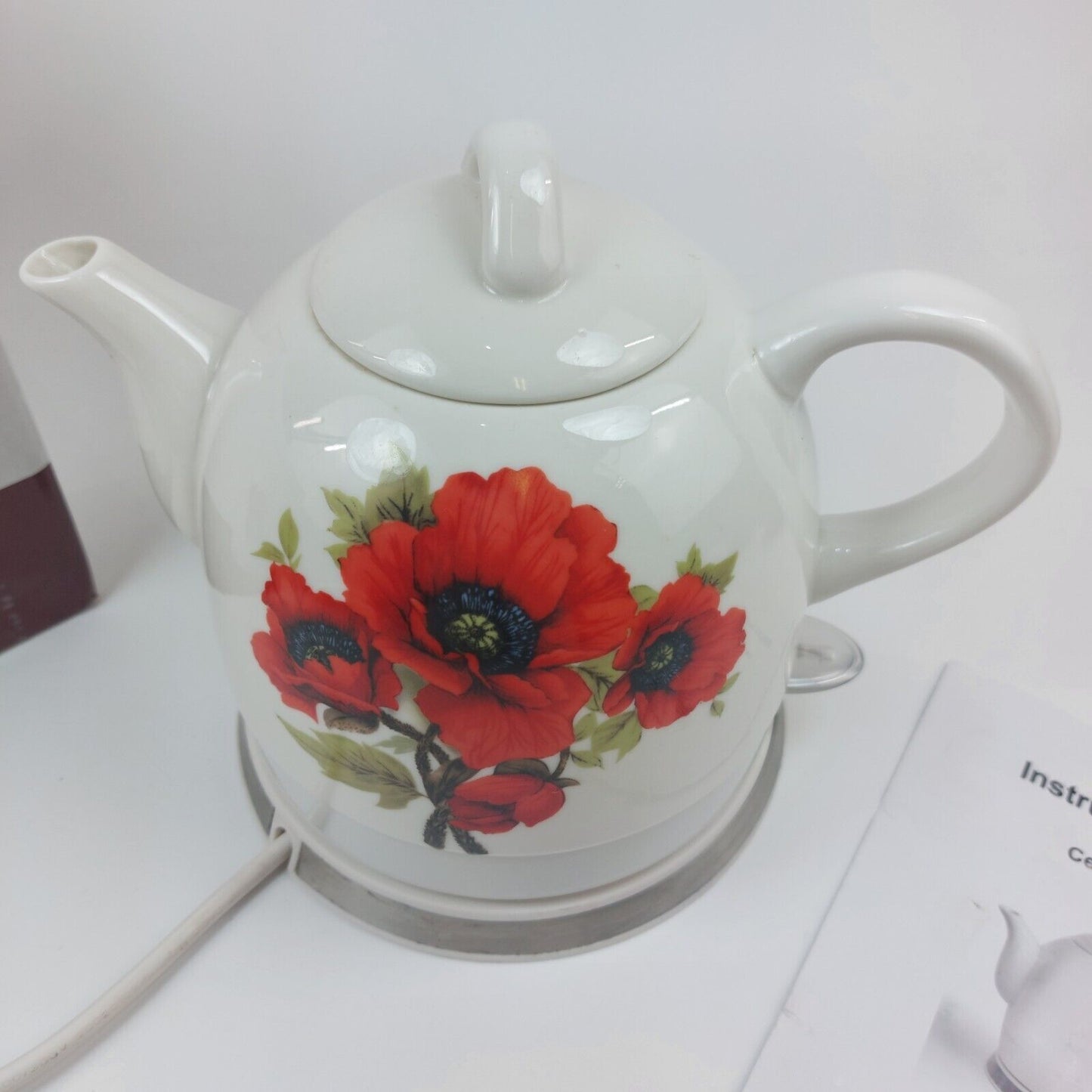 Elitech Classic Ceramic Poppy Electric Teapot Kettle Rose Floral Pattrn 1L Retro