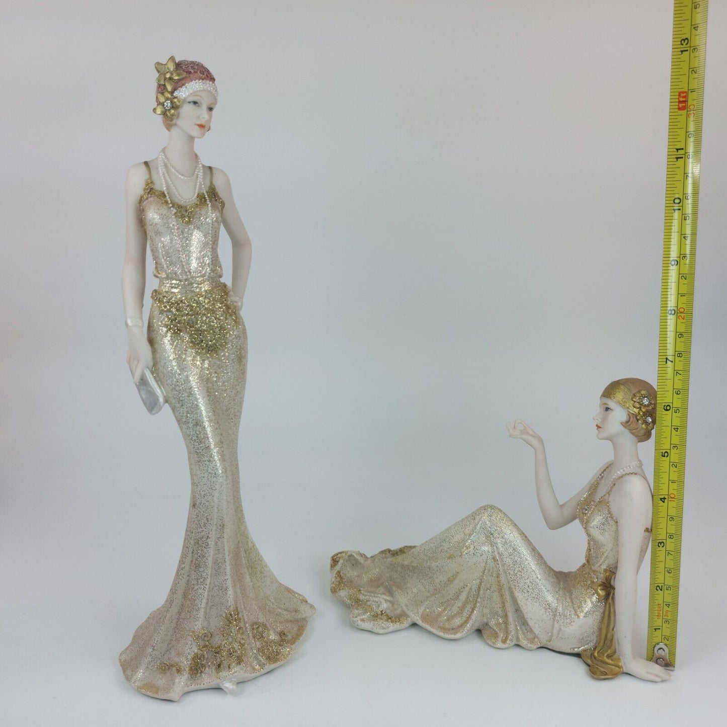 Stunning Art Deco Figurine Broadway Belles Lady Justina Set of 2 - See skirt