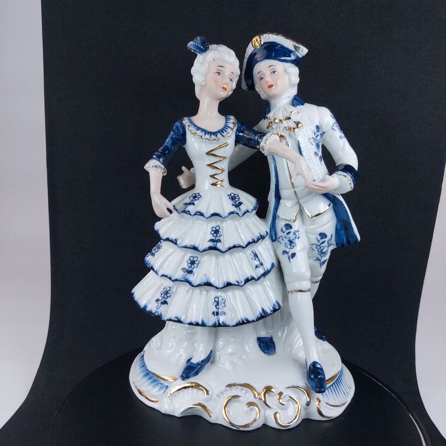 Elegant Porcelain Couple Figurine, 18th Century Costume, 8 Inches