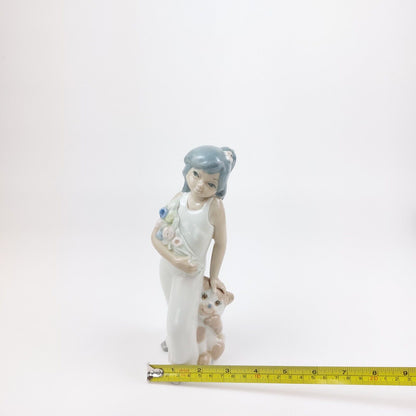 Casades Ceramic Figurine - "Girl with Flowers & Puppy" Made in Spain