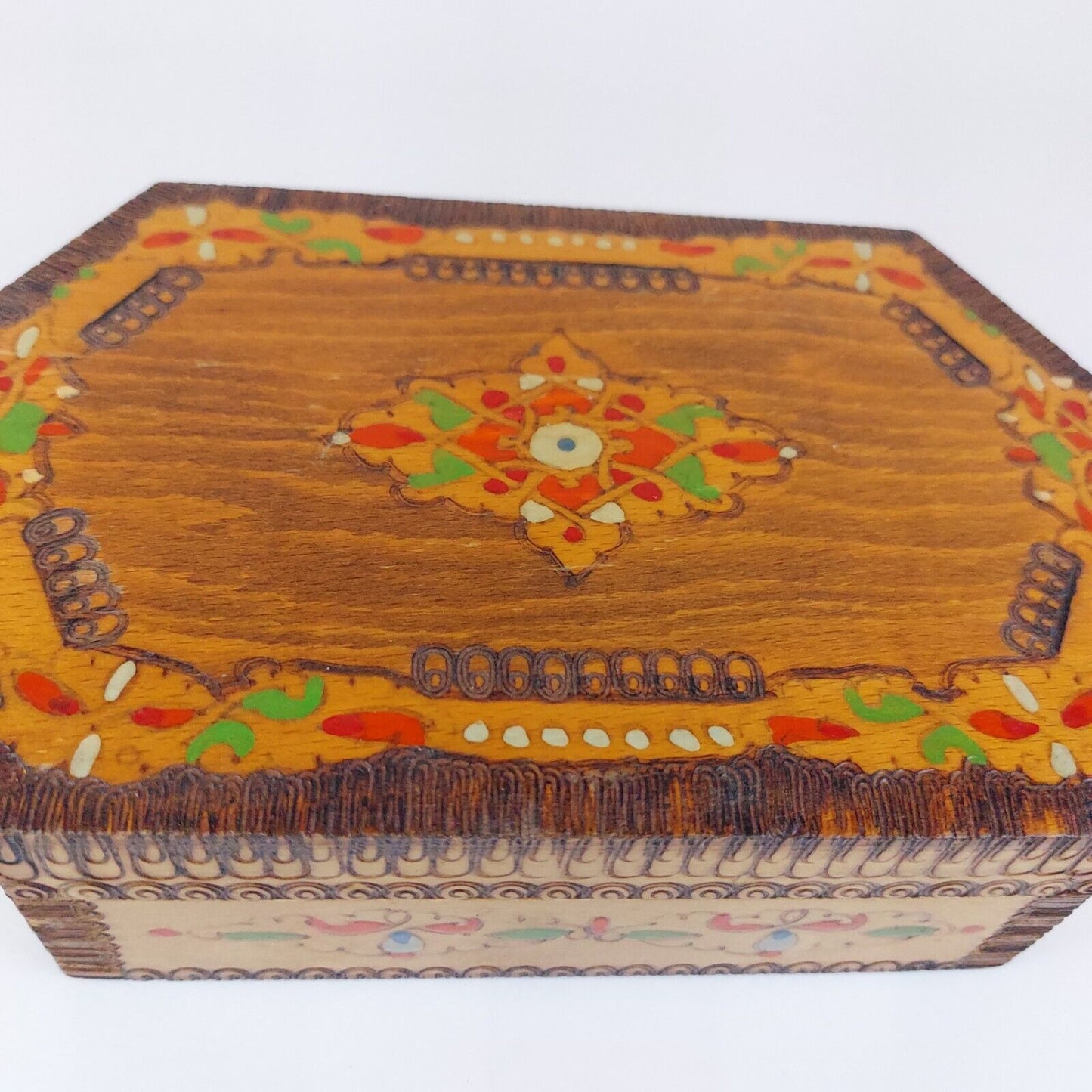 Vintage Bulgarian Hand-Painted Wooden Jewelry Box