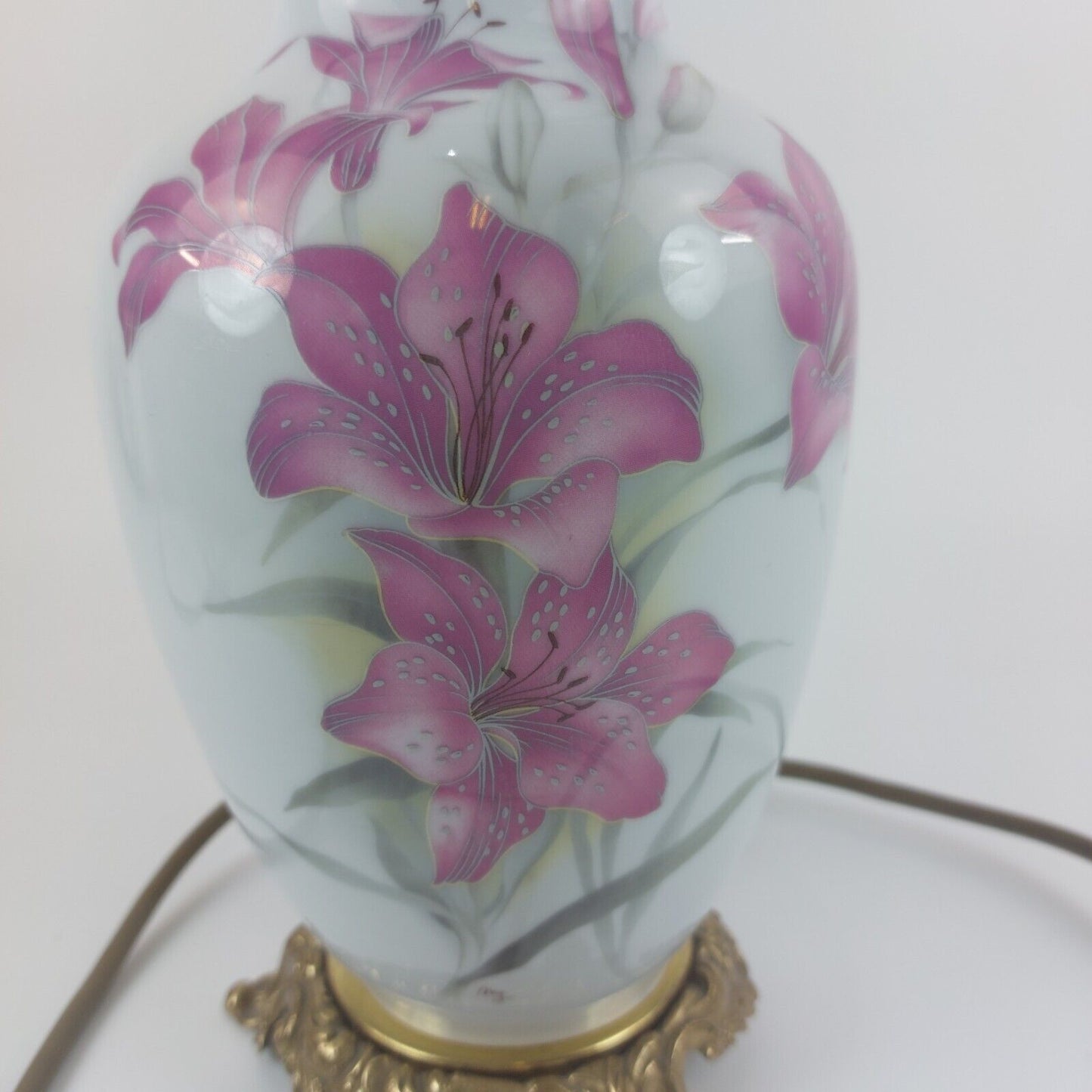 Limoges France Porcelain Lamp with Floral Design, Gold Accents, Estimated 1960's