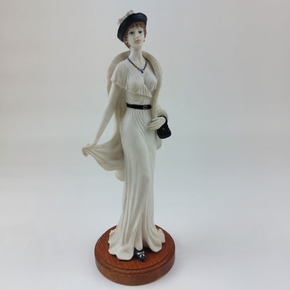 Art Deco Elegant Lady Figurine "Sheila" with Coat, Hat, and Bag - 11.75" - white