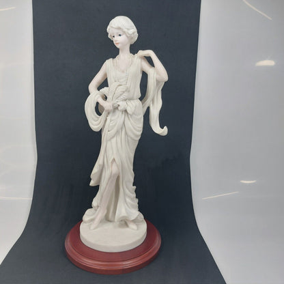 Detailed Lady Figurine with Pearl Necklace, Collectible Sculpture, Art Deco