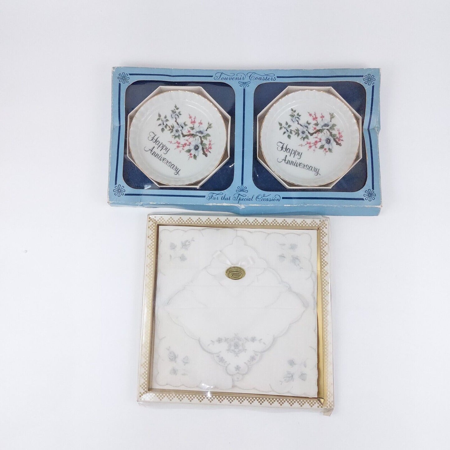 Vintage AJL Stoke-on-Trent Ceramic A Coasters & Boots Swiss Handkerchiefs Set