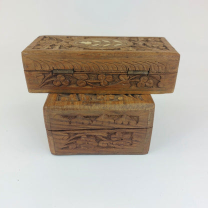 Vintage Hand-Carved Wooden Jewelry Boxes - Set of 3, Intricate Designs