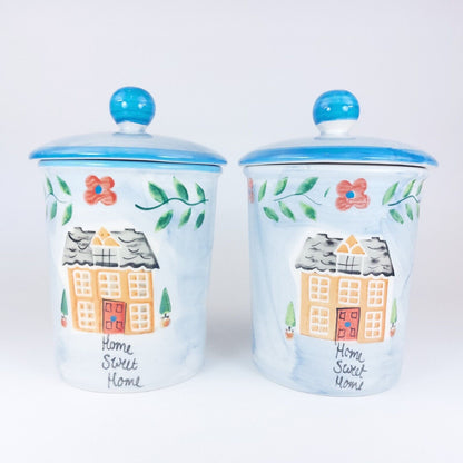 English Country Pottery "Home Sweet Home" Ceramic Canister /Jar Set