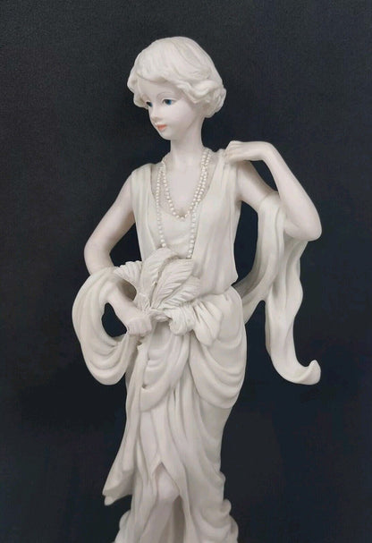 Detailed Lady Figurine with Pearl Necklace, Collectible Sculpture, Art Deco