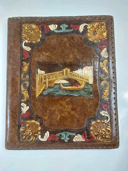 Hand-Painted Photography Embossed Leather Photo Album - Handmade Vintage Venice