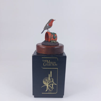 The Merlin Collection Hand Painted Robin Figurine on Wooden Base - Decor Art