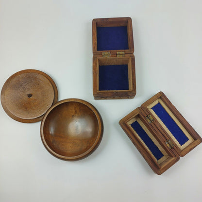 Vintage Hand-Carved Wooden Jewelry Boxes - Set of 3, Intricate Designs