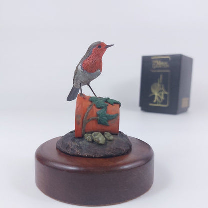 The Merlin Collection Hand Painted Robin Figurine on Wooden Base - Decor Art