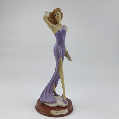 Glamorous Night Figurine - Rare 1990s Collectible in Purple Dress with Wood Base