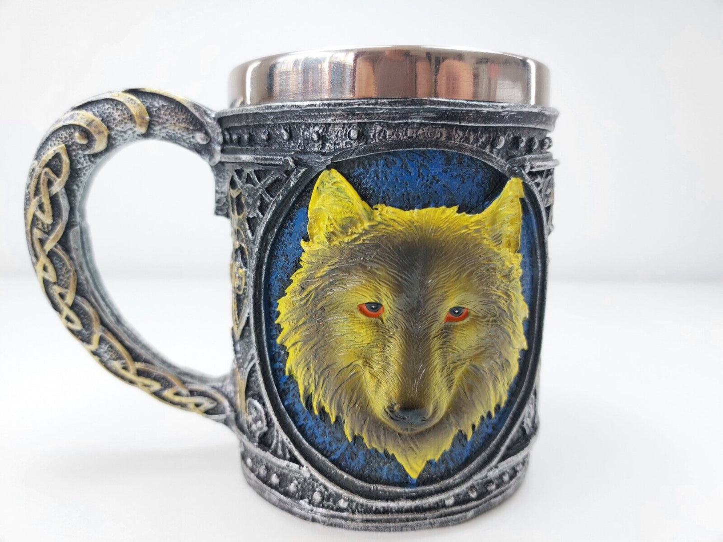 Viking Wolf Mug 450ml Resin & Stainless Steel Beer Stein