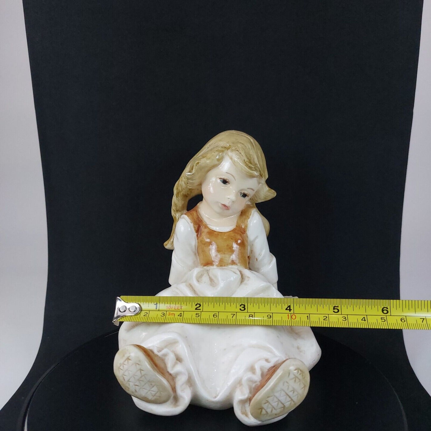 Vintage A. Santini Little Girl Sitting Figurine, Glazed Ceramic, c1950s, 5.6 Inc