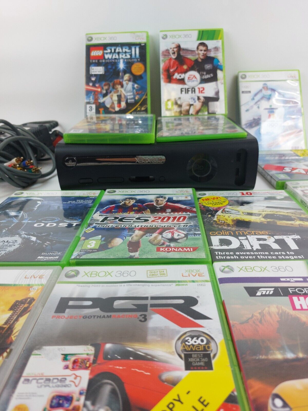 Black XBOX 360 120GB HDD Console With 2 Controllers & 14 Games