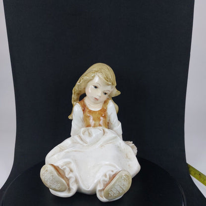 Vintage A. Santini Little Girl Sitting Figurine, Glazed Ceramic, c1950s, 5.6 Inc