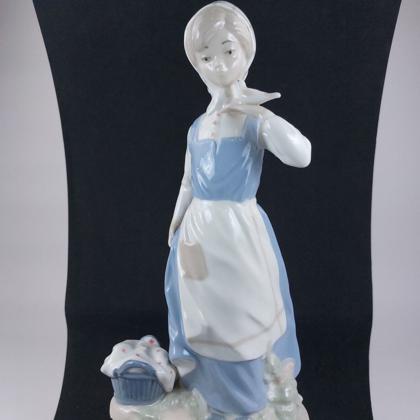 Rare Nadal Porcelain Lady with Basket & Bird Figurine, 28 cm - Very Good